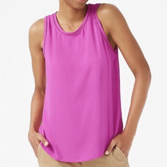 J.Crew Factory Women Sz 0 Pink Sheer Lightweight Ladder Trim Sleeveless Blouse - Picture 1 of 8